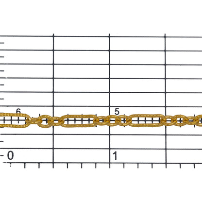 14kt Gold Filled One of 3.1mm Width by 9.4mm Length Corrugated Elongated Oval Link Followed by Three of 3.1mm Width by 4.0mm Length Smooth Oval Links with Middle Oval Link being Corrugated, Long and Short Chain. Price per: 1 Foot.