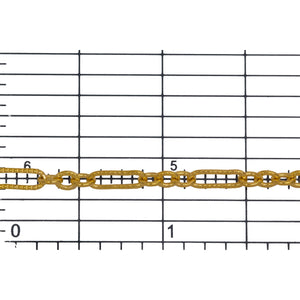 14kt Gold Filled One of 3.1mm Width by 9.4mm Length Corrugated Elongated Oval Link Followed by Three of 3.1mm Width by 4.0mm Length Smooth Oval Links with Middle Oval Link being Corrugated, Long and Short Chain. Price per: 1 Foot.