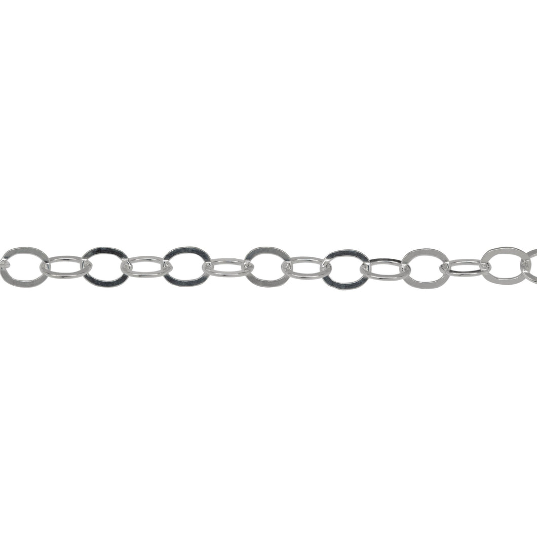Chain by Foot. Sterling Silver 3.7mm Width by 4.9mm Length, Flat Cable Chain. Price per: 1 Foot.