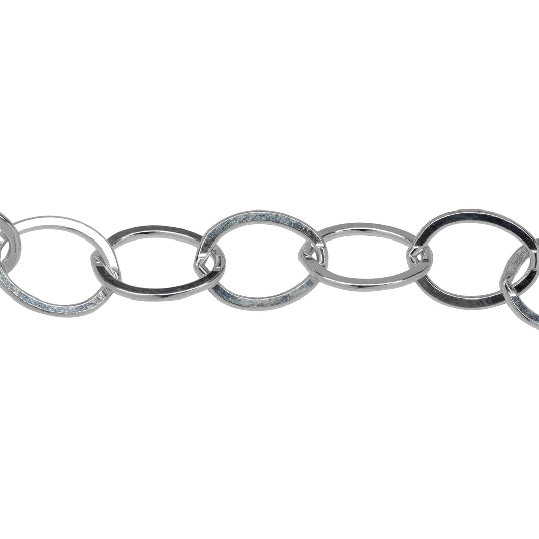 Chain by Foot. Sterling Silver 9.0mm Width by 12.5mm Length, Flat Cable Chain. Price per: 1 Foot.