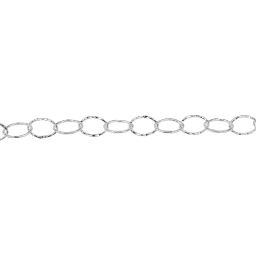 Chain by Foot. Sterling Silver 5.5mm Width by 8.0mm Length, Hammered Oval Cable Chain. Price per: 1 Foot.