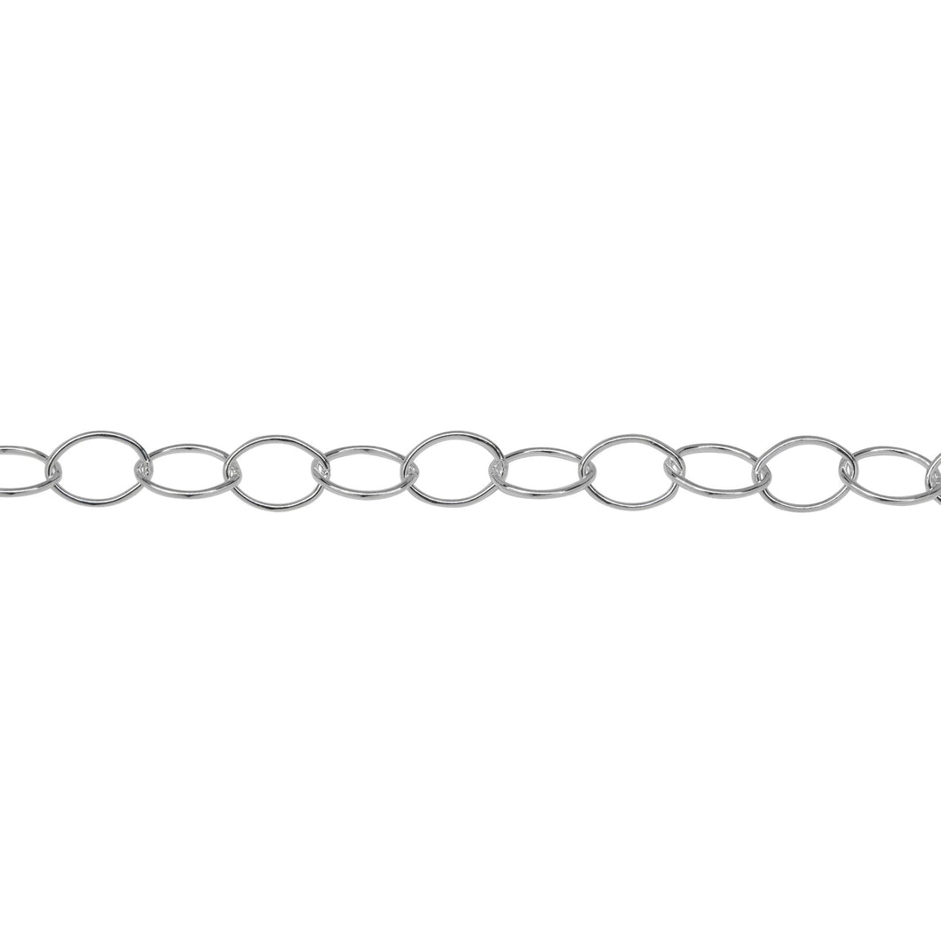 Chain by Foot. Sterling Silver 5.5mm Width by 7.6mm Length, Smooth Oval Cable Chain. Price per: 1 Foot.