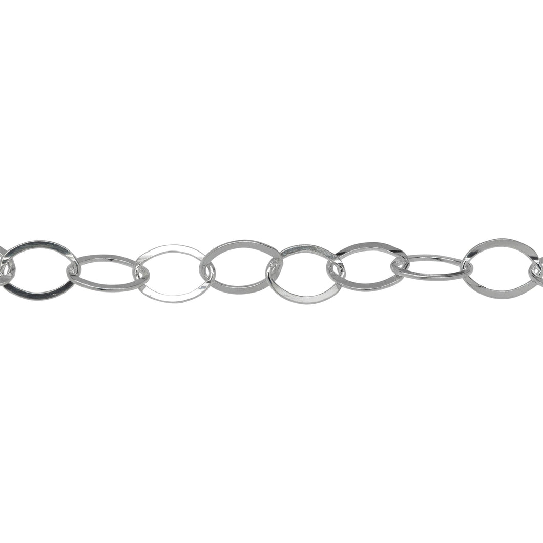 Chain by Foot. Sterling Silver 5.4mm Width by 8.8mm Length, Flat Oval Cable Chain. Price per: 1 Foot.