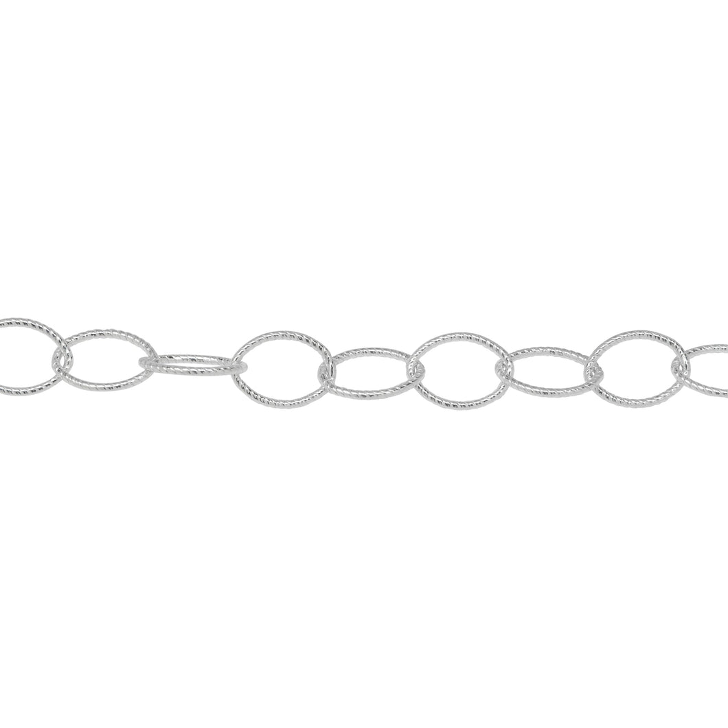 Chain by Foot. Sterling Silver 5.5mm Width by 7.7mm Length, Twisted Oval Cable Chain. Price per: 1 Foot.