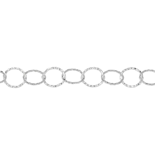 Chain by Foot. Sterling Silver 7.2mm Width / Length Flat Hammered Circle Chain. Price per: 1 Foot.