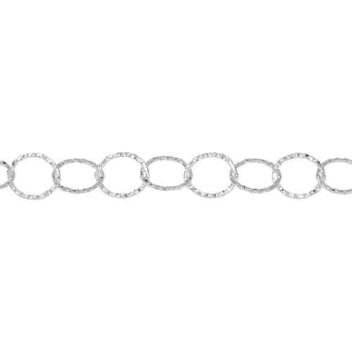 Chain by Foot. Sterling Silver 7.2mm Width / Length Flat Hammered Circle Chain. Price per: 1 Foot.