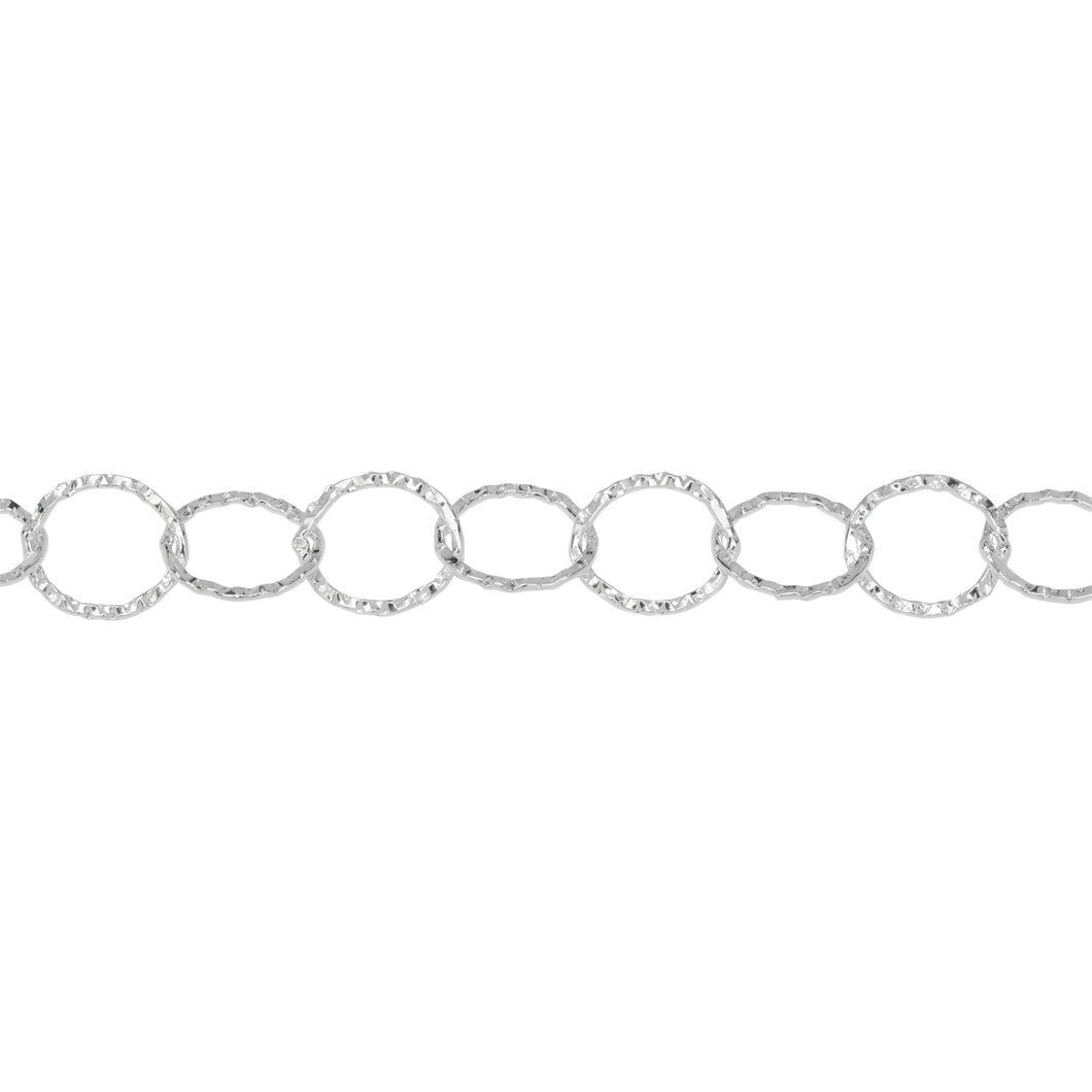 Chain by Foot. Sterling Silver 7.2mm Width / Length Flat Hammered Circle Chain. Price per: 1 Foot.