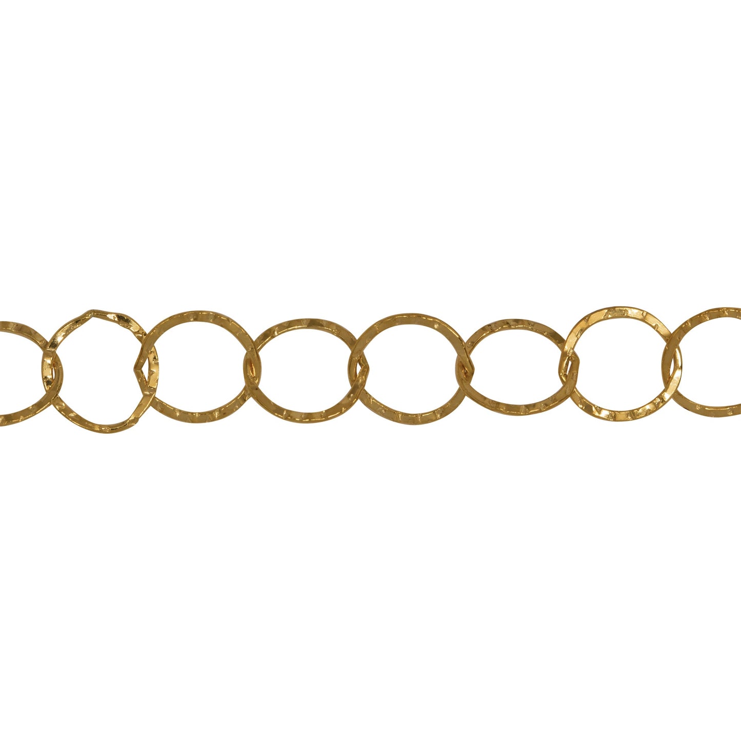 Chain by Foot. 14kt Gold Filled 7.2mm Width / Length Flat Hammered Circle Chain. Price per: 1 Foot.