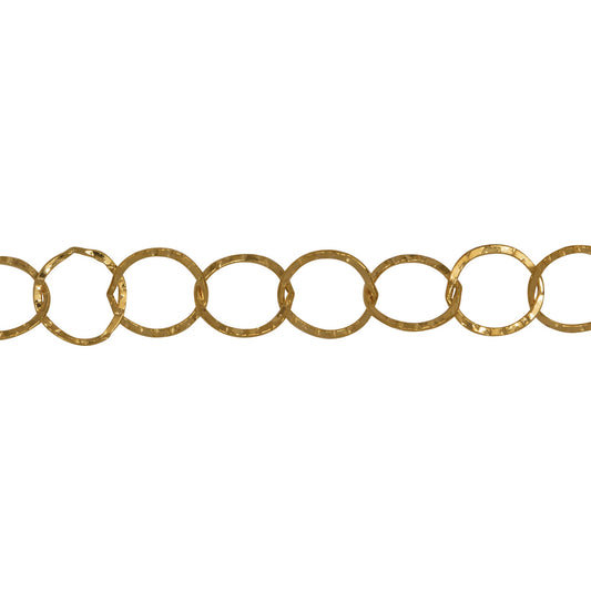 Chain by Foot. 14kt Gold Filled 7.2mm Width / Length Flat Hammered Circle Chain. Price per: 1 Foot.