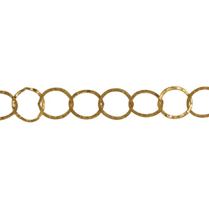 Chain by Foot. 14kt Gold Filled 7.2mm Width / Length Flat Hammered Circle Chain. Price per: 1 Foot.