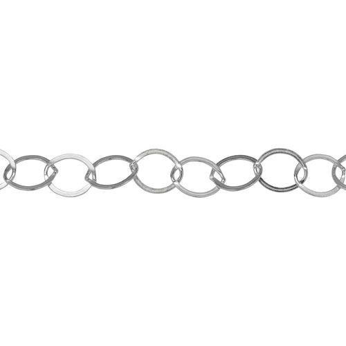 Chain by Foot. Sterling Silver 7.2mm Width by 7.8mm Length, Flat Circle Chain. Price per: 1 Foot.