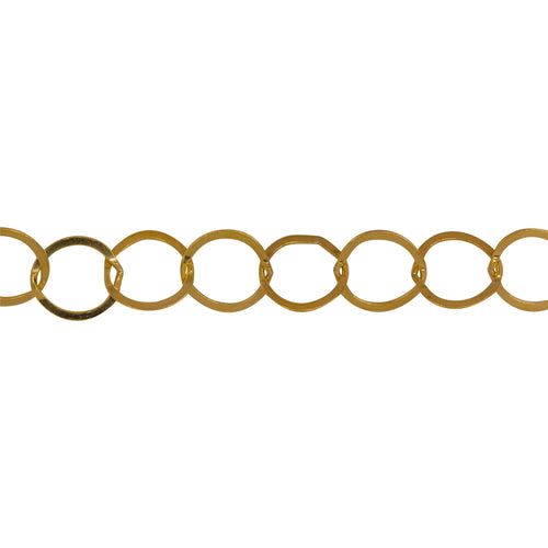 Chain by Foot. 14kt Gold Filled 7.2mm Width by 7.8mm Length, Flat Circle Chain. Price per: 1 Foot.