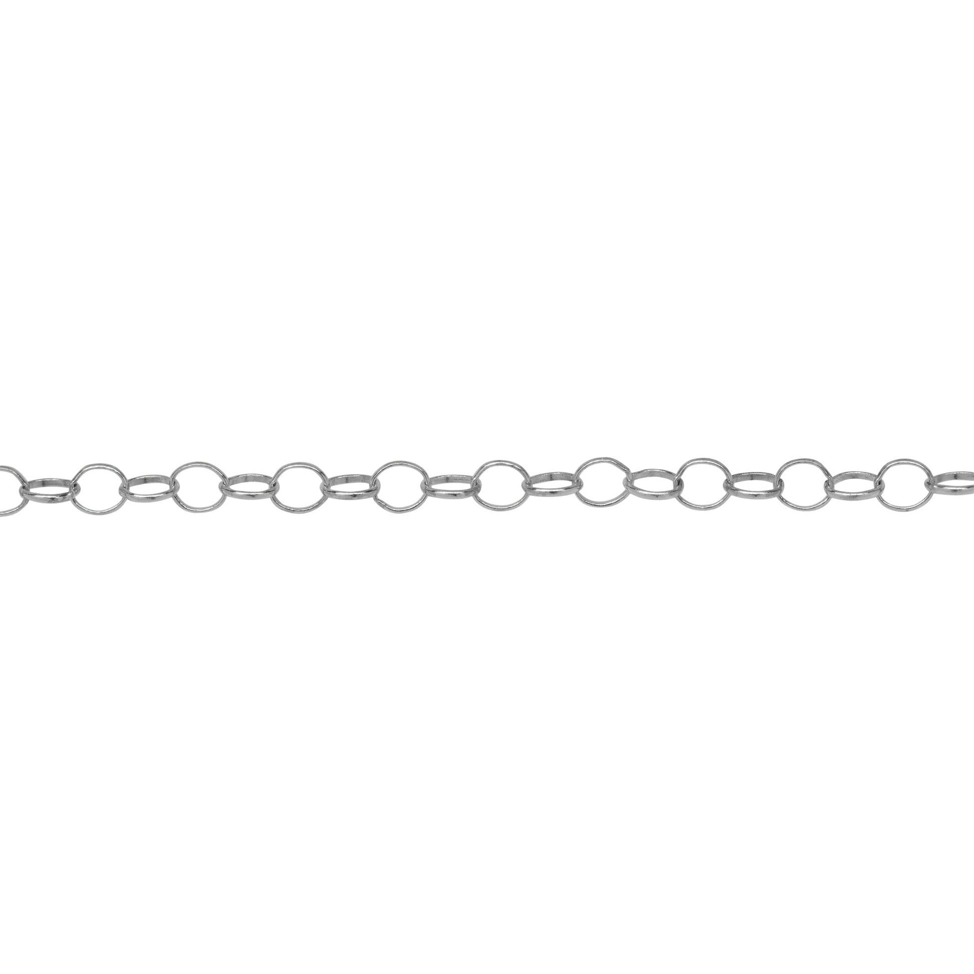 Chain by Foot. Sterling Silver 2.2mm Width by 3.4mm Length, Oval Rolo Chain. Price per: 1 Foot.