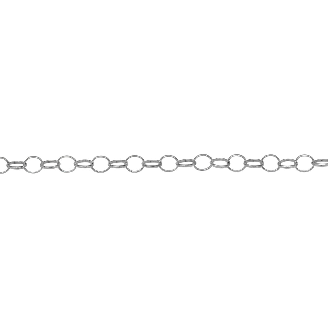 Chain by Foot. Sterling Silver 2.2mm Width by 3.4mm Length, Oval Rolo Chain. Price per: 1 Foot.