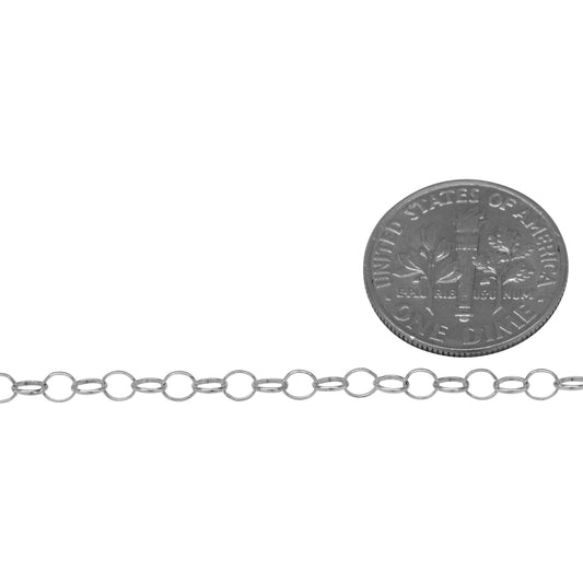 Sterling Silver 2.2mm Width by 3.4mm Length, Oval Rolo Chain. Price per: 1 Foot.