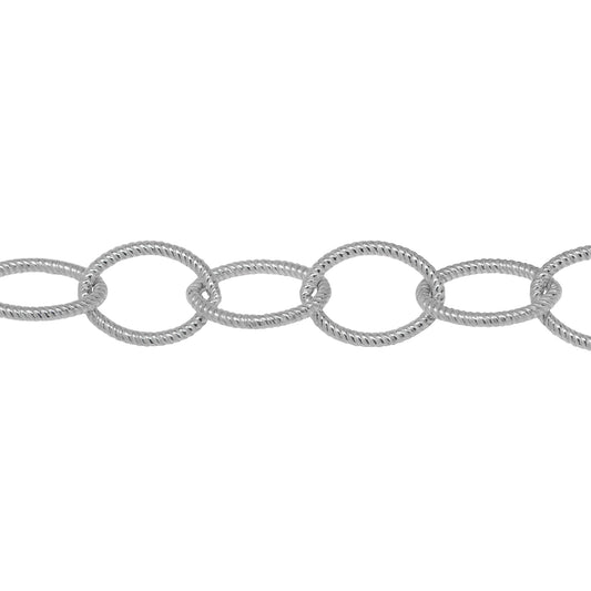 Chain by Foot. Sterling Silver 8.8mm Width by 12.2mm Length, Twisted Oval Cable Chain. Price per: 1 Foot.
