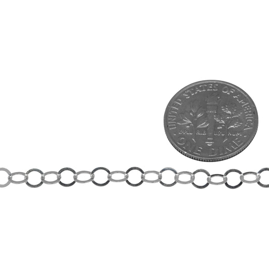 Sterling Silver 3.7mm Width / Length Flat Circle Chain. Price per: 1 Foot.