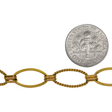 Load image into Gallery viewer, 14kt Gold Filled One of 8.5mm Width by 14.5mm Length Smooth Oval Link and One of 8.0mm Width by 14.5mm Length Twisted Oval Link Connected with Double 3.0mm Width by 6.0mm Length Oval Rolo Links, Long and Short Chain. Price per: 1 Foot.
