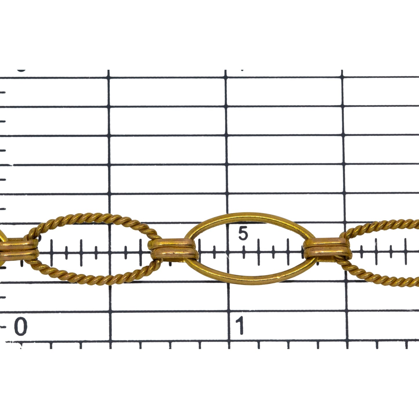 14kt Gold Filled One of 8.5mm Width by 14.5mm Length Smooth Oval Link and One of 8.0mm Width by 14.5mm Length Twisted Oval Link Connected with Double 3.0mm Width by 6.0mm Length Oval Rolo Links, Long and Short Chain. Price per: 1 Foot.