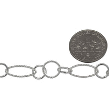 Load image into Gallery viewer, Sterling Silver Two of 8.0mm Width by 14.0mm Length Twisted Oval Links Connected to Two of 7.0mm Smooth Cricle Links With One of 8.3mm Twisted Circle Link in the Middle of Smooth Circle Links, Long and Short Chain. Price per: 1 Foot.
