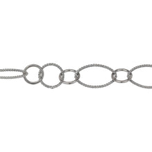 Load image into Gallery viewer, Chain by Foot. Sterling Silver Oxidized Two of 8.0mm Width by 14.0mm Length Twisted Oval Links Connected to Two of 7.0mm Smooth Cricle Links With One of 8.3mm Twisted Circle Link in the Middle of Smooth Circle Links, Long and Short Chain. Price per: 1 Foot.
