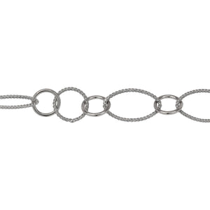 Chain by Foot. Sterling Silver Oxidized Two of 8.0mm Width by 14.0mm Length Twisted Oval Links Connected to Two of 7.0mm Smooth Cricle Links With One of 8.3mm Twisted Circle Link in the Middle of Smooth Circle Links, Long and Short Chain. Price per: 1 Foot.