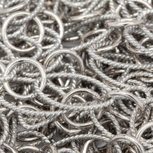 Load image into Gallery viewer, Sterling Silver Oxidized Two of 8.0mm Width by 14.0mm Length Twisted Oval Links Connected to Two of 7.0mm Smooth Cricle Links With One of 8.3mm Twisted Circle Link in the Middle of Smooth Circle Links, Long and Short Chain. Price per: 1 Foot.
