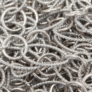 Sterling Silver Oxidized Two of 8.0mm Width by 14.0mm Length Twisted Oval Links Connected to Two of 7.0mm Smooth Cricle Links With One of 8.3mm Twisted Circle Link in the Middle of Smooth Circle Links, Long and Short Chain. Price per: 1 Foot.