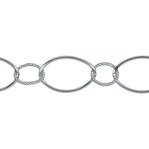 Sterling Silver Oxidized 10.2mm Width by 16.2mm Length Smooth Oval Link Connected to 8.2mm Twisted Circle Link, Long and Short Chain. Price per: 1 Foot.