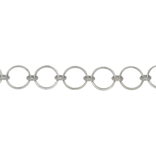 Chain by Foot. Sterling Silver Two of 12.4mm Larger Textured Circle Links Connected to 6.2mm Smaller Textured Circle Link, Fancy Circle Chain. Price per: 1 Foot.