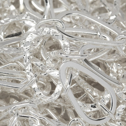 Sterling Silver 11.0mm Width by 17.0mm Length Flat and Hammered Pear Shaped Links Connected by 4.2mm Width by 7.3mm Length Elongated Oval Link, Long and Short Chain. Price per: 1 Foot.