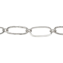 Load image into Gallery viewer, Chain by Foot. Sterling Silver 10.0mm Width by 21.0mm Length Flat and Hammered Rectangular Links Connected to 3.4mm Width by 6.0mm Length Small Oval Links, Long and Short Chain. Price per: 1 Foot.
