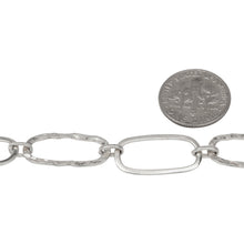 Load image into Gallery viewer, Sterling Silver 10.0mm Width by 21.0mm Length Flat and Hammered Rectangular Links Connected to 3.4mm Width by 6.0mm Length Small Oval Links, Long and Short Chain. Price per: 1 Foot.
