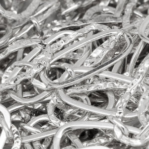 Sterling Silver 10.0mm Width by 21.0mm Length Flat and Hammered Rectangular Links Connected to 3.4mm Width by 6.0mm Length Small Oval Links, Long and Short Chain. Price per: 1 Foot.