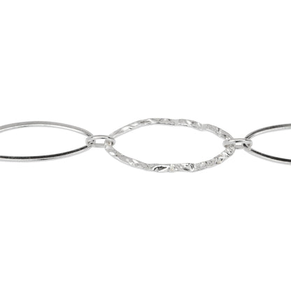 Chain by Foot. Sterling Silver 12.5mm Width by 26.0mm Length Flat and Hammered Long Oval Links Connected to 3.8mm Width by 6.0mm Length Smaller Oval Links, Long and Short Chain. Price per: 1 Foot.