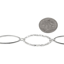 Load image into Gallery viewer, Sterling Silver 12.5mm Width by 26.0mm Length Flat and Hammered Long Oval Links Connected to 3.8mm Width by 6.0mm Length Smaller Oval Links, Long and Short Chain. Price per: 1 Foot.
