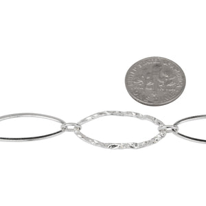 Sterling Silver 12.5mm Width by 26.0mm Length Flat and Hammered Long Oval Links Connected to 3.8mm Width by 6.0mm Length Smaller Oval Links, Long and Short Chain. Price per: 1 Foot.