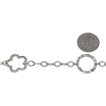 Load image into Gallery viewer, Sterling Silver Oxidized 17.7mm Width / Length Hammered Circle Link and 17.5mm Width / Length Flat Flower Link Connected by Seven of 5.0mm Width by 7.3mm Length Flat Diamond Shaped Links, Fancy Chain. Price per: 1 Foot.
