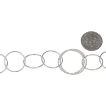 Load image into Gallery viewer, Sterling Silver Double 21.0mm Width / Length Twisted Circle Links connected to Six of 17.0mm Width / Length Smooth Circle Links, Circle Chain. Price Per: 1 Foot.
