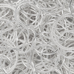 Sterling Silver Double 21.0mm Width / Length Twisted Circle Links connected to Six of 17.0mm Width / Length Smooth Circle Links, Circle Chain. Price Per: 1 Foot.