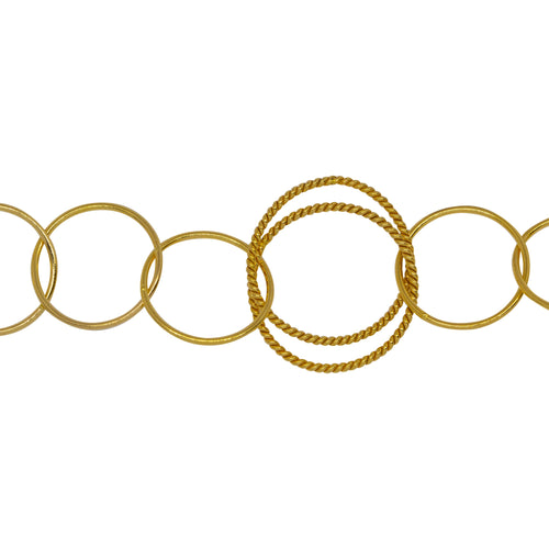 Chain by Foot. 14kt Gold Filled Double 21.0mm Width / Length Twisted Circle Links connected to Six of 17.0mm Width / Length Smooth Circle Links, Circle Chain. Price Per: 1 Foot.