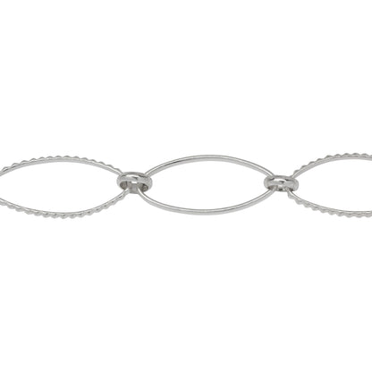 Chain by Foot. Sterling Silver 11.3mm Width by 25.0mm Length Smooth and Textured Long Oval Links Connected by 6.0mm Rolo Link, Long and Short Chain. Price per: 1 Foot.