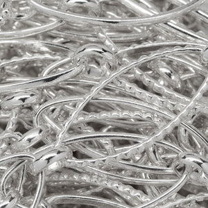 Sterling Silver 11.3mm Width by 25.0mm Length Smooth and Textured Long Oval Links Connected by 6.0mm Rolo Link, Long and Short Chain. Price per: 1 Foot.