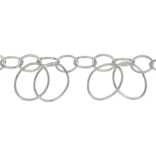 Chain by Foot. Sterling Silver 8.0mm Width by 10.0mm Length Smooth Cable Chain With 14.0mm Width by 19.0mm Length Smooth and Textured Oval Links hanging off Smooth Cable Chain, Belt Chain. Price per: 1 Foot.