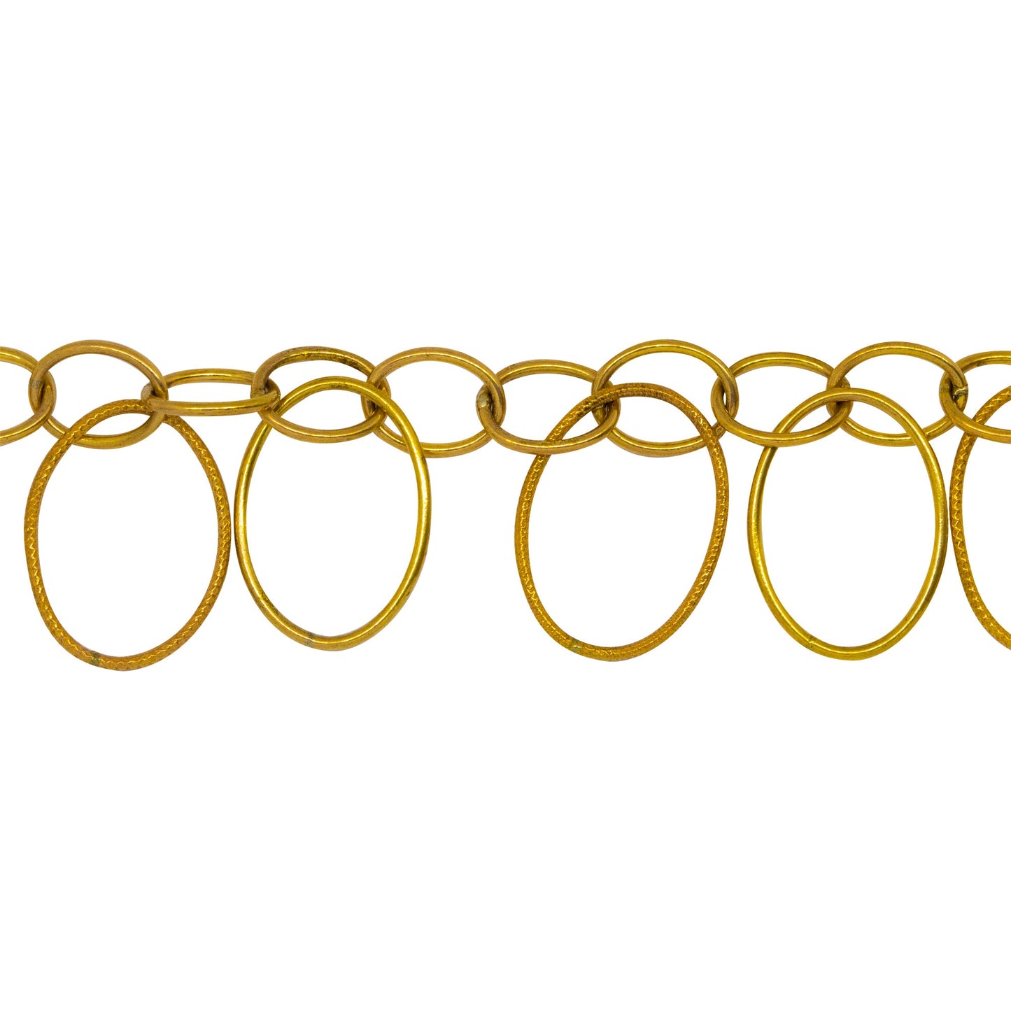 Chain by Foot. 14kt Gold Filled 8.0mm Width by 10.0mm Length Smooth Cable Chain With 14.0mm Width by 19.0mm Length Smooth and Textured Oval Links hanging off Smooth Cable Chain, Belt Chain. Price per: 1 Inch.