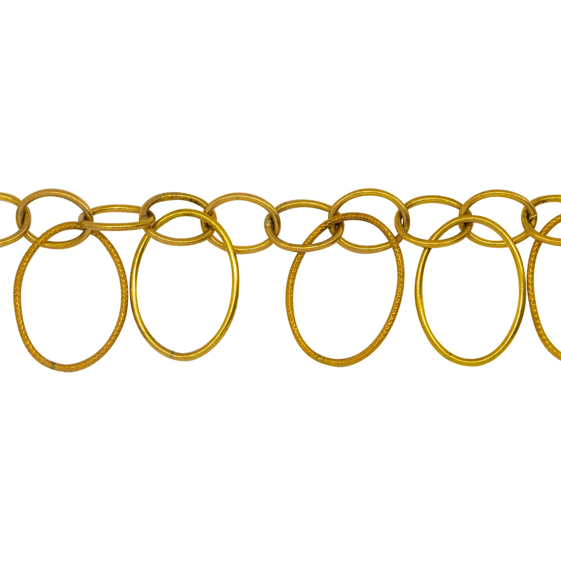 Chain by Foot. 14kt Gold Filled 8.0mm Width by 10.0mm Length Smooth Cable Chain With 14.0mm Width by 19.0mm Length Smooth and Textured Oval Links hanging off Smooth Cable Chain, Belt Chain. Price per: 1 Inch.