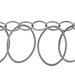 Sterling Silver Oxidized 8.0mm Width by 10.0mm Length Smooth Cable Chain With 14.0mm Width by 19.0mm Length Smooth and Textured Oval Links hanging off Smooth Cable Chain, Belt Chain. Price per: 1 Foot.