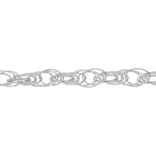 Chain by Foot. Sterling Silver 7.0mm Width by 11.0mm Length Smooth and Textured Oval Links, Rope Chain. Price per: 1 Foot.