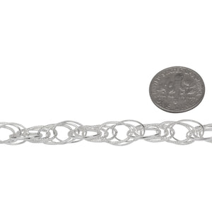 Sterling Silver 7.0mm Width by 11.0mm Length Smooth and Textured Oval Links, Rope Chain. Price per: 1 Foot.