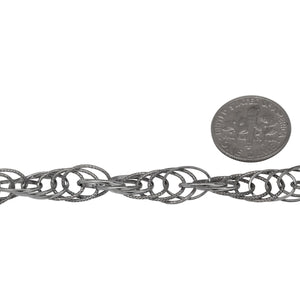 Sterling Silver Oxidized 7.0mm Width by 11.0mm Length Smooth and Textured Oval Links, Rope Chain. Price per: 1 Foot.